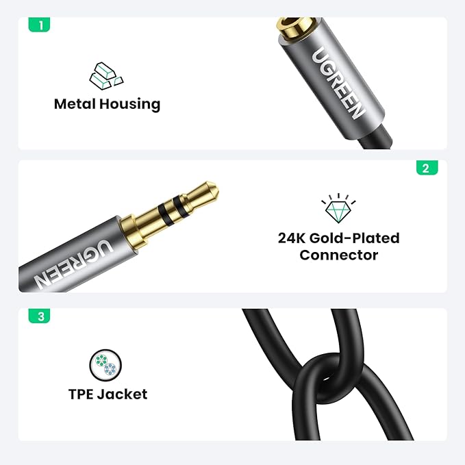 UGREEN Headphone Splitter 3.5mm Audio Stereo Y Splitter Aux Extension Cable Male to Female Dual Headphone Jack Adapter for Earphone Compatible with Switch 2/PS4/PS5 iPhone iPad, Tablet, Laptop, 7.87"