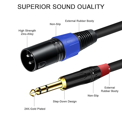 Jozzai 6.35mm Dual TRS to XLR Male Cable for Microphone, Mixer, Amplifier, 1.5 FT, Dual1/4 TRS to XLR Audio Cable, Y Splitter Patch Cord, 3-Pinxlr to Dual 1/4 Male Converter Adapter Cable