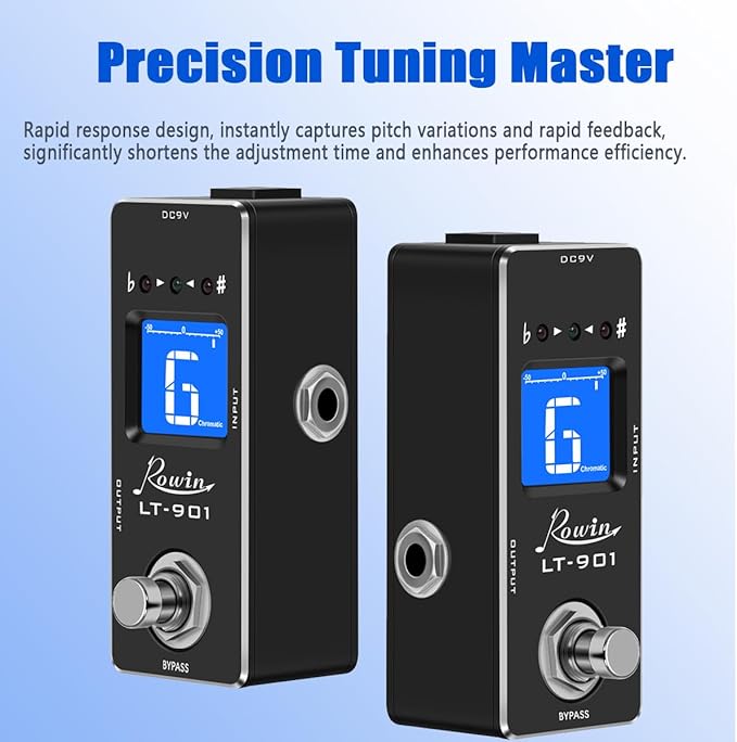 Rowin Guitar Tuner Pedal High Precision Chromatic Tuner with LCD Display for Guitar Bass Voline True Bypass LT-901