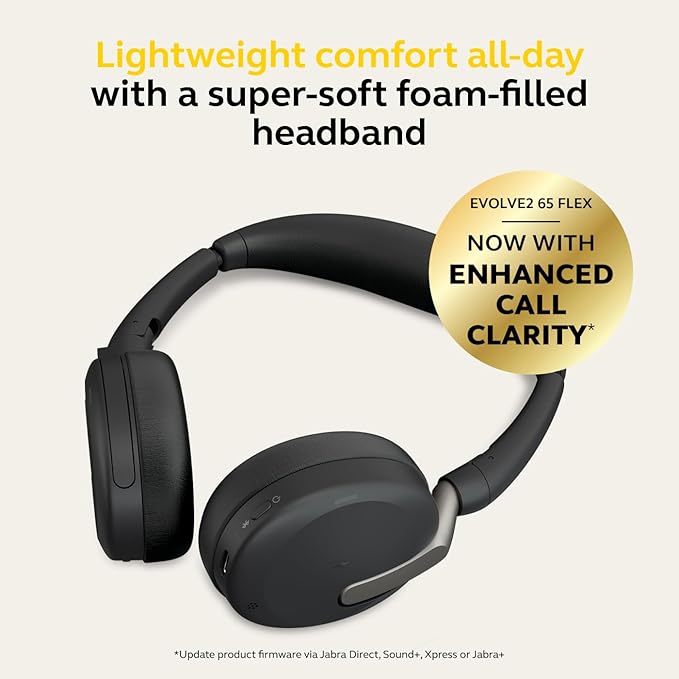 Jabra Evolve2 65 Flex Stereo Headset with Bluetooth, Wireless Charging Pad - Noise-Cancelling ClearVoice Technology & Hybrid Active Noise Cancellation - Certified for Microsoft Teams - Black