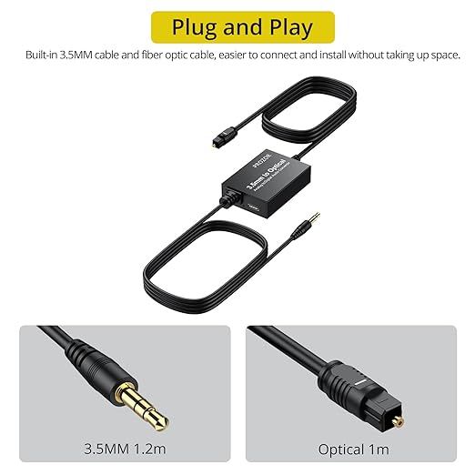 PROZOR 3.5mm to SPDIF Converter Analog to Digital Audio Cable ADC Adapter for Enhanced Sound Toslink Optical Output 3.5mm to Optical Cable for Gaming Consoles Computers and Projectors etc