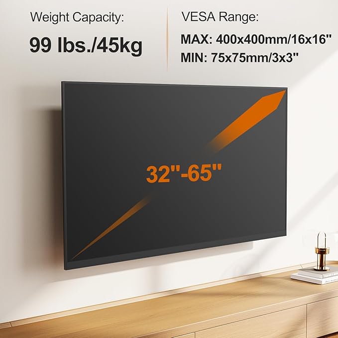 ELIVED 31.3 Inch Long Arm TV Mount for Most 32-65 Inch TVs, Swivel and Tilt Long Extension TV Wall Mount, Full Motion Wall Mount Bracket Max VESA 400x400mm, Holds up to 99 lbs.
