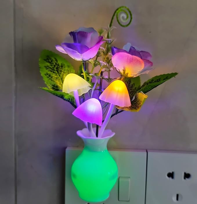 AUSAYE 4 Pack Plug in LED Night Light Sensor Rose Light, Energy Saving Lamp Dream Nightlight Rose Flower Mushroom Night Lights for Kids Adults Bedroom,Bathroom,Stairs,Kitchen,Hallway