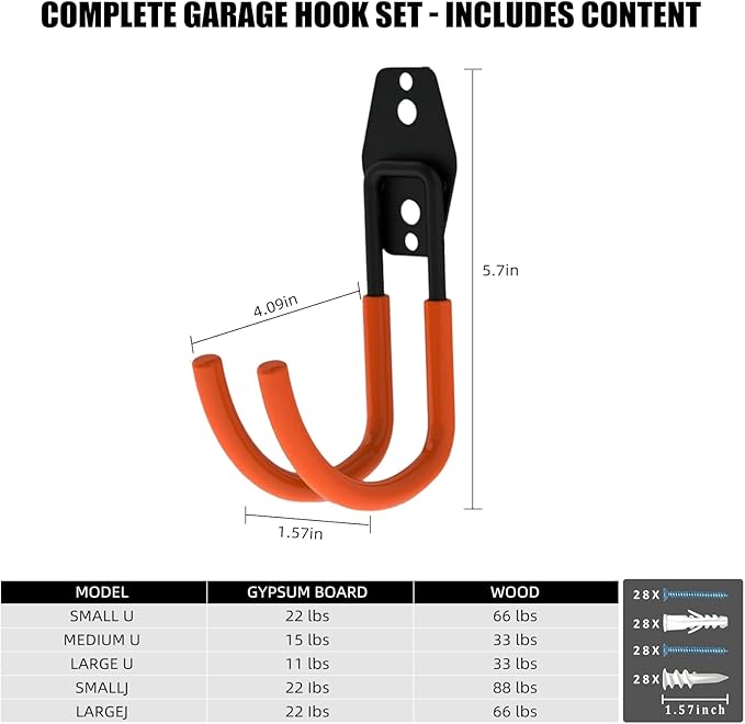 CRXCRC Garage Hooks, 6 Pack Large Round Wall Hooks for Hanging Heavy Duty Ladders, Bikes, Tools Ideal for Garage, Garden, Basement Utility Room Storage (Orange)