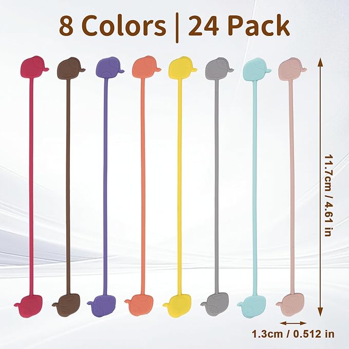 SOLIDATOR Charming Elephant Magnetic Cable Ties – 24 Pack, Reusable Silicone Cord Organizers for Home & Office, Strong Magnetic Hold, Assorted Colors, Perfect for Cable Organization & Decorative Gift