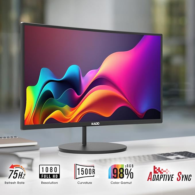 Kado Triple Monitor Setup - 3-Pack 24" Curved 1920x1080 Computer Monitor 1500R 75Hz VESA Mount HDMI Office Gaming Hybrid Built-in Speakers (C24X Trio Series)