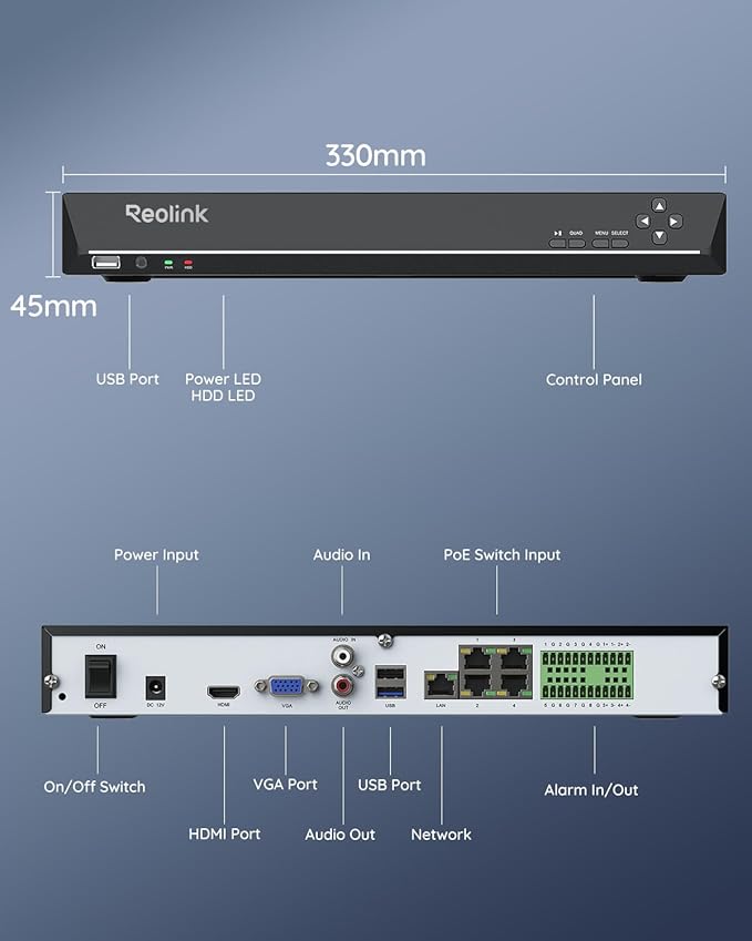 REOLINK 36CH Network Video Recorder for Home Security Camera System, Only Work with 16MP/12MP/4K/8MP/5MP/4MP REOLINK PoE Security Camera, Integrated O/I Alarm System, No HDD Included, RLN36