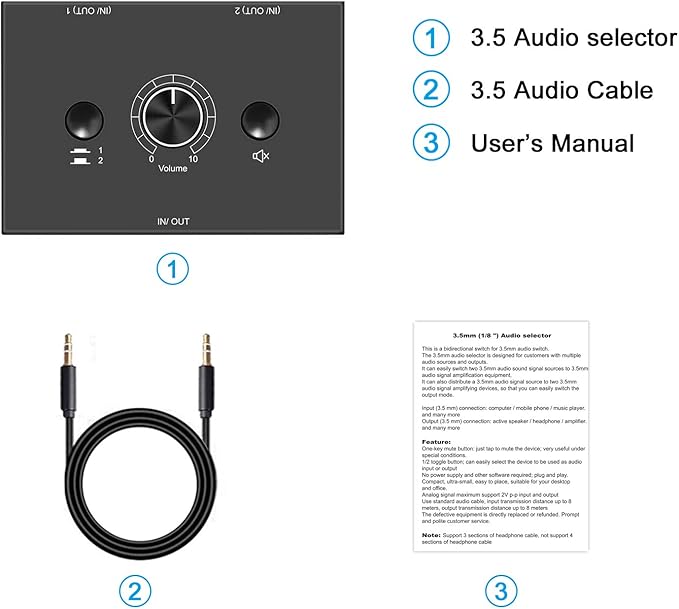 3.5mm Stereo Audio Switch Audio Switcher Passive Speaker Headphone Manual Selector Splitter Box Audio Sharing