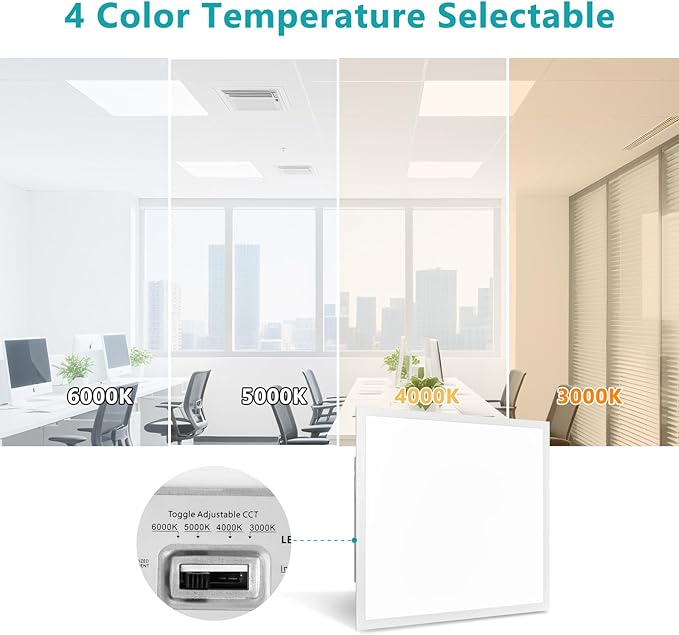 VocgoUU 2x2 LED Flat Panel Light for Drop Ceiling, 0-10V Dimmable, 30W/40W/50W Selectable, 4CCT 3000K/4000K/5000K/6000K, Up to 5500LM, ETL Listed, 100-277V, 16 Pack