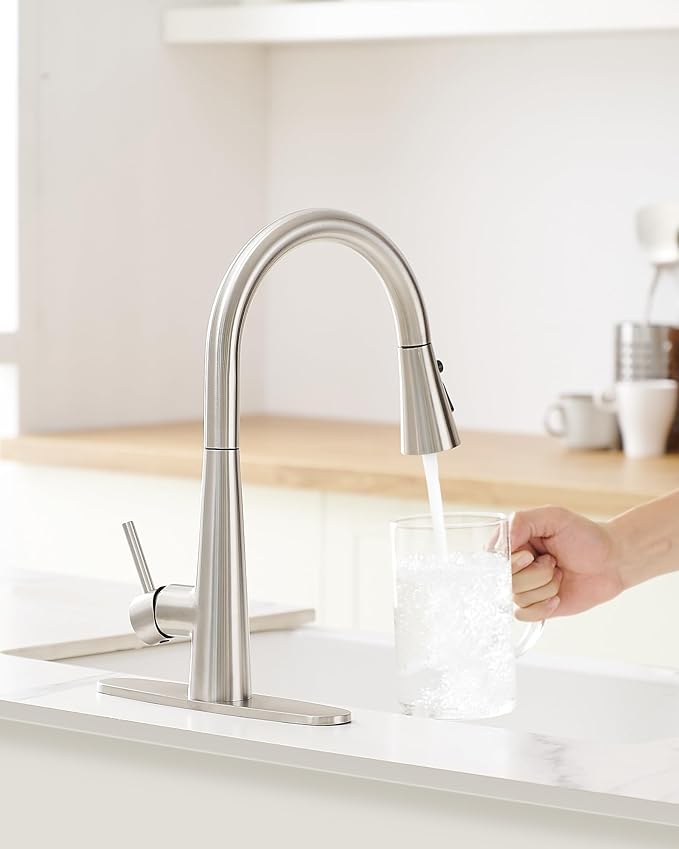 AIMADI Kitchen Faucet with Pull Down Sprayer – High Arc 360° Swivel Brushed Nickel Stainless Steel Kitchen Sink Faucet, 3-Mode Spray Head, Suitable for Farmhouse Modern Laundry Rv Bar