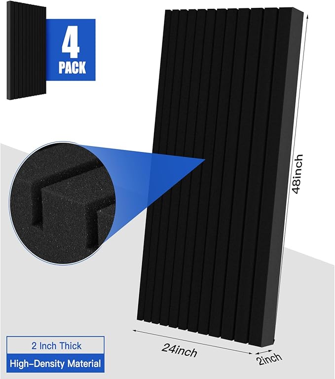 HWLIYUTAI Acoustic Foam Panels, 48 x 24 x 2 inches, 4 Pack Soundproof Foam Wall Panels High Density Noise Canceling Studio for Echo Absorption Home Office (Black 4 Pack, 48" x 24" x 2")