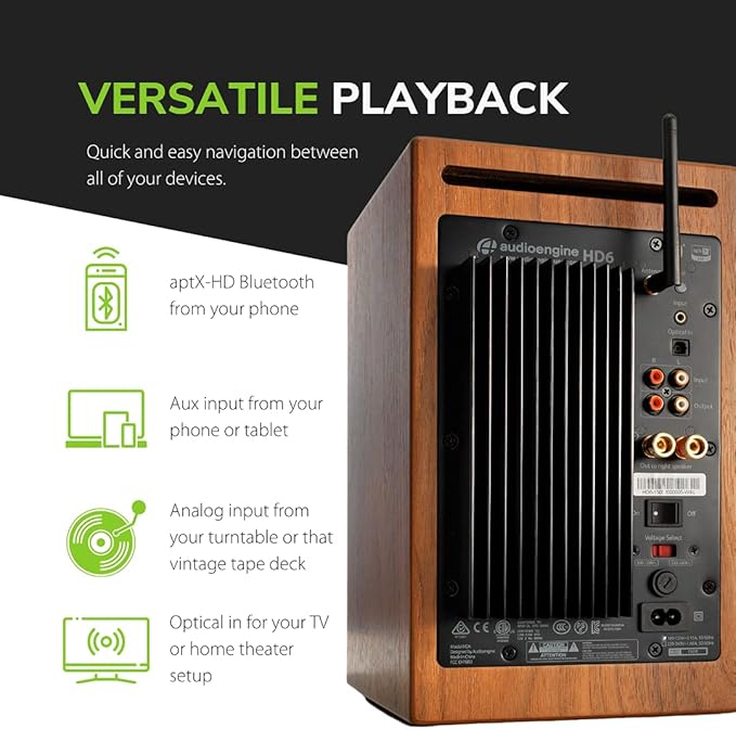 Audioengine HD6 Premium Powered Bookshelf Speakers | 150W Audiophile-Grade Bluetooth 5.0 Speakers with aptX HD | 24-Bit DAC | Real Wood Veneer
