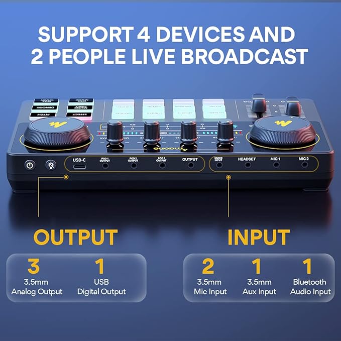 MAONO Podcast Equipment Bundle Audio mixer All-in-One Podcast Production Studio with 3.5mm Microphone for Live Streaming, Podcast Recording, PC, Smartphone, DJ MaonoCaster Lite (AU-AM200-S6 Black)
