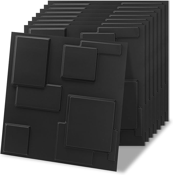 Art3d 20 Pack Decorative 3D Wall Panels, 19 Sq.Feet PVC Interior Wall Décor, 11.8"x11.8", Black