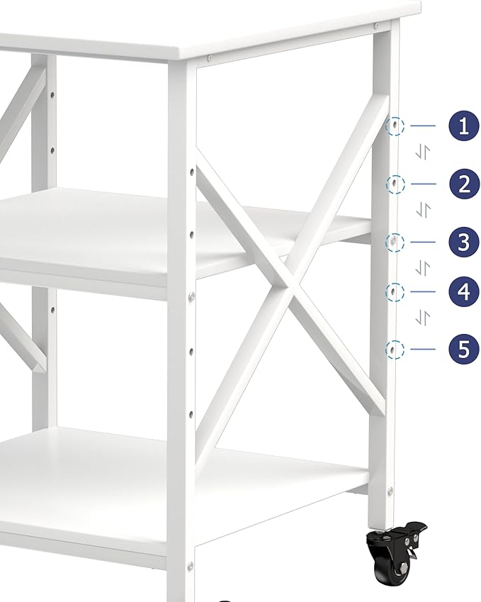 Printer Stand, 23.6 x 23.6 Inches Large Printer Stand with Adjustable Storage Shelf, 3 Tier Printer Table for Home Office, Rolling Printer Cart with Industrial Wheels, Mini Fridge Stand Table, White