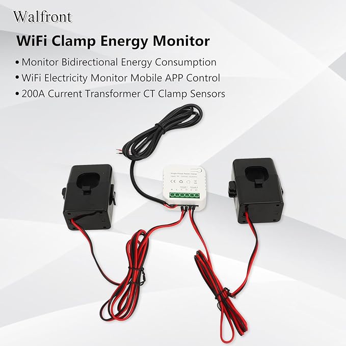 Single Phase Smart Power Meter Consumption Monitor Electricity Meter with 2 200ACT Current Transformer 90‑250VAC