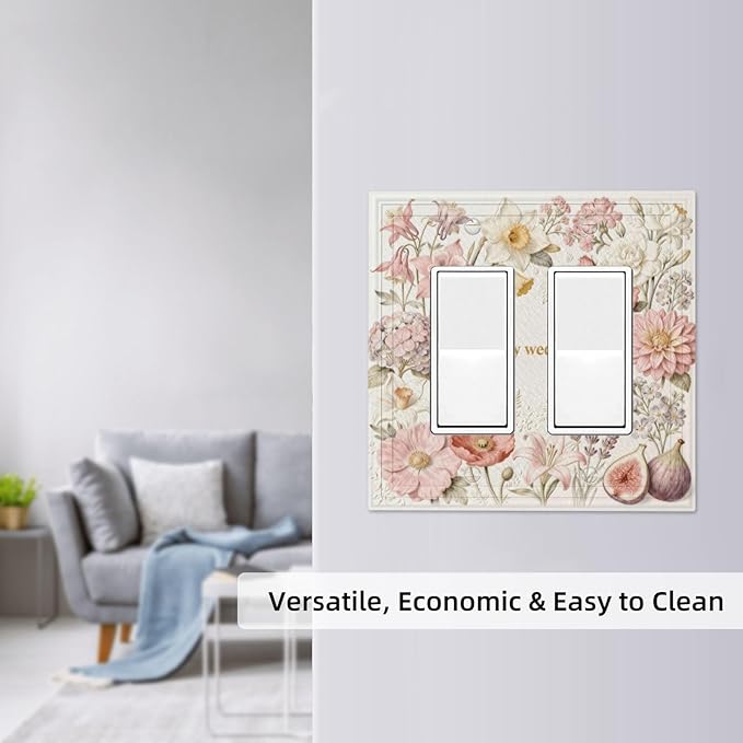 Bvtewkhz Floral Plant Watercolor Flowers 2 Gang Double Toggle Decorative Outlet Covers Light Switch Plate Electrical Receptacle Switchplate For Bathroom Kitchen Bedroom
