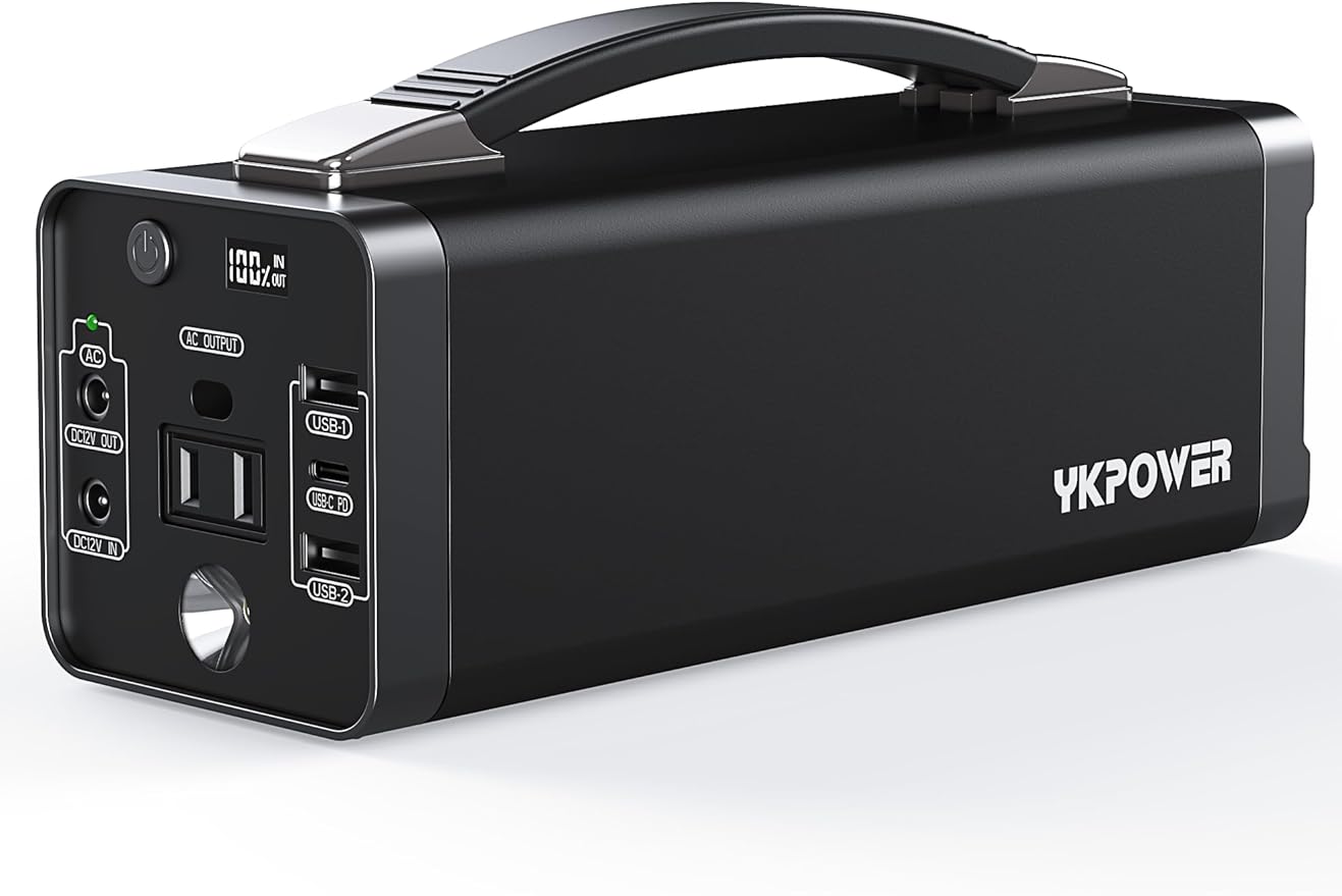 YKPOWER Portable Power Station 150W, 133.2 Wh/36000mAh Fast Charging, Portable Power Bank with 5 Outputs, AC Outlets, LED Light for Backup Home Outdoor Emergency Travel Camping RV