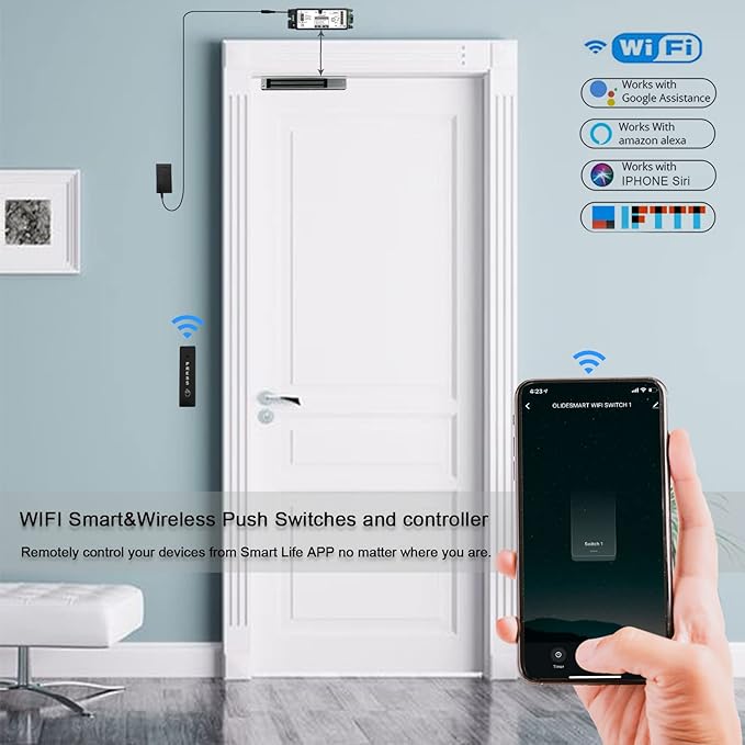 2.4GHz WiFi Access Control 400lb Holding Force Electic Magnetic Door Lock System Kit with Remote and Smartphone app Control, paired with Wireless Slim Push Switch (Electric Magnetic Lock kit)