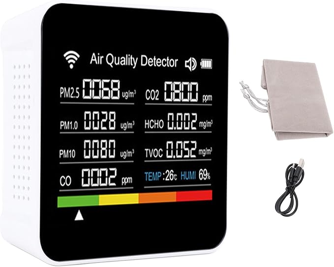 MAVIS LAVEN Smart Air Quality Detector, Portable 14 in 1 Indoor Monitor with Sensors for PM2.5 VOCs Temperature Humidity for Home Office Travel
