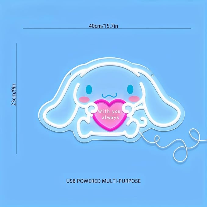THIIXDAI Cinnamoroll Neon Sign for Room Decor, USB Powered LED Lights with Dimmable, Japanese Cartoon Dog Neon Signs, Cute Night Light Gifts for Children (15.7"L x 9"W)