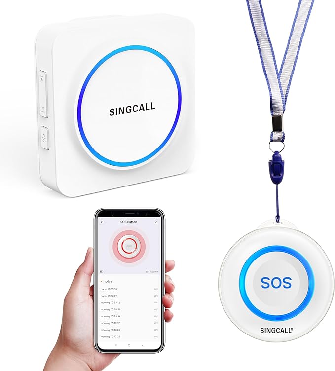 SINGCALL Tuya WiFi SOS Wireless Calling Caregiver Pager System Calling Alert System for Patients Seniors Elderly Disabled 1 Plugin Receiver 1 Smart Emergency Call Button (only Supports 2.4GHz Wi-Fi)