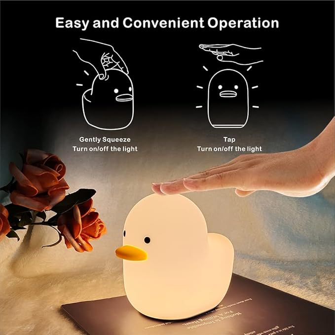 LEDHOLYT Kids Night Light - Cute Silicone Duck Nursery Lamp for Baby and Toddler, Animal Squishy Lamp for Bedroom, Boys and Girls Gift