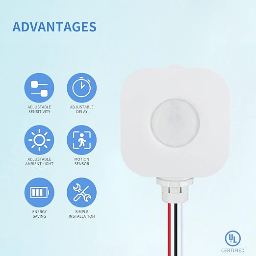 ECOELER Ceiling Occupancy Motion Sensor Switch, High Bay Fixture Mount 360° Ceiling Automatic Light Switch, 120/277VAC, UL, FCC Approved Passive Infrared Sensor, Neutral Wire Required, Pack of 5