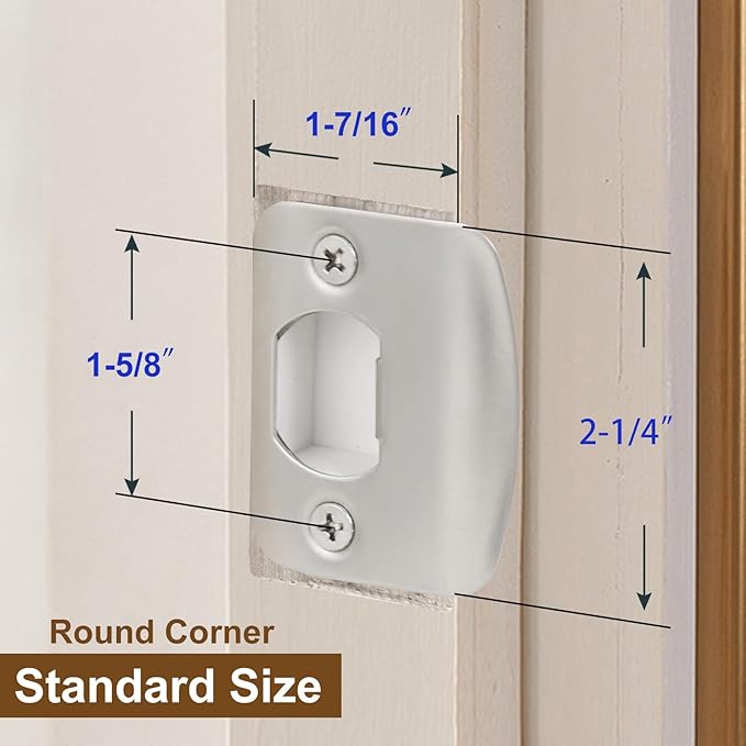 MOSECYOU Standard Door Lock Strike Plate with Spacer Shim, Door Latch Restorer, Universal Security Striker, Repair Kits to Fix Door Won’t Latch in (Satin Nickel)
