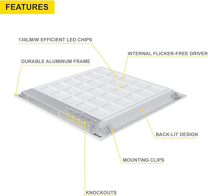 NUWATT 4 Pack, 2x2 FT LED Ceiling Panel, 40W, 3000K, 4400 Lumens, 120-277V, 0-10V Dimmable, Flat Backlit Fixture, Flush or Drop Ceiling Light, Dust Proof IP Rated, ETL Listed