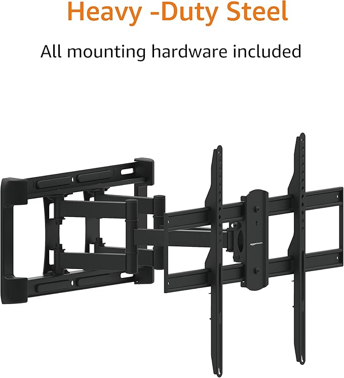 Amazon Basics Heavy Duty Dual Arm, Full Motion Articulating TV Mount for 37" to 80" TVs up to 132 lbs, Fits LED LCD OLED Flat Curved Screens, Black