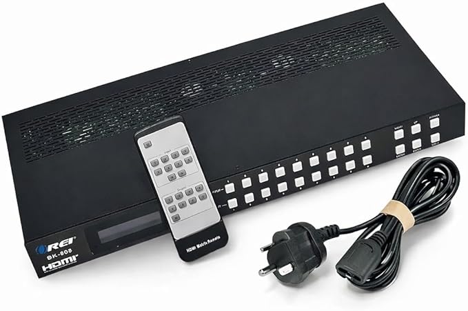 OREI 8K 8x8 HDMI Matrix Switch, Switcher with Audio Extractor UltraHD Supports Upto 4K @ 120Hz IR EDID HDCP 2.3 - Remote Control HDR10+ Dolby Vision, VRR, ALLM (BK-808)