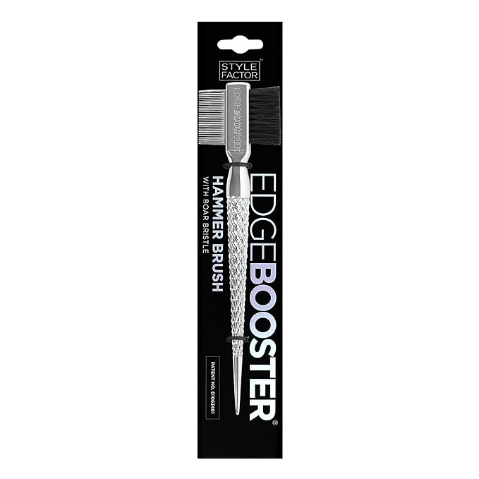 Style Factor EDGE BOOSTER® Hammer Brush Rat Tail– Double-Sided Edge Control Brush & Comb with Boar Bristles – For Edges, Slick Backs, Baby Hair Styling, and Taming Flyaways
