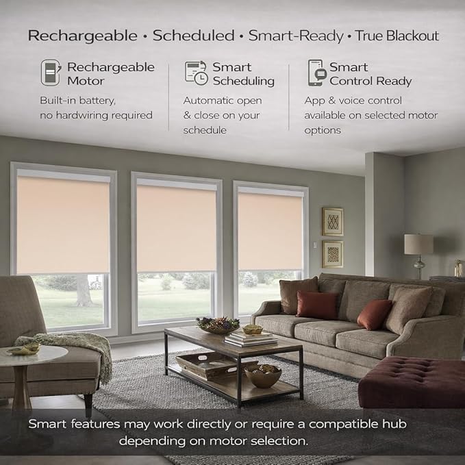 ZSHINE Motorized Blackout Window Blinds Customize Width (23-95 Inches) Remote Control Wireless and Rechargeable Roller Shades Blinds for Windows, Home, Office, Hotel, Club, Restaurant(82010T)