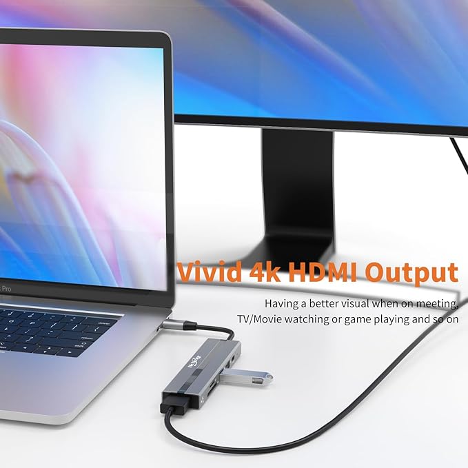 ikling USB c Hub, 6-in-1 with 4K HDMI, 60W PD, 2 USB-A Data Ports and SD/TF Card Reader, USB C Hub Multiport Adapter for MacBook Pro/Air, iPad Pro, iMac, Surface, Thinkpad, Galaxy, and More