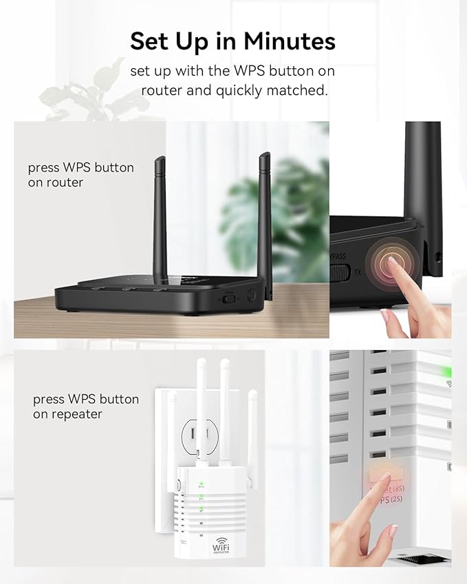 WiFi Signal Booster with 4 Directional Antennas – 1200Mbps Dual Band (5GHz/2.4GHz),WiFi Extender Covers 12,880 Sq.ft, Easy Home Setup and 105-Device Support