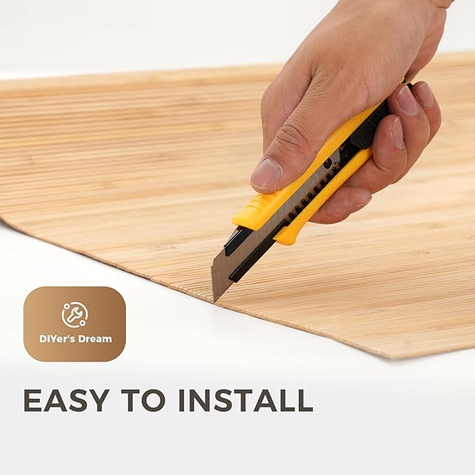 OUZUGIE 1 Pack 96x24 Inch Natural Bamboo Wall Panel – Yellow Burned Pole Wrap Paneling for Walls, Ceilings, Cabinets, Furniture – Ideal for Bedroom, Living Room & Office DIY Decor