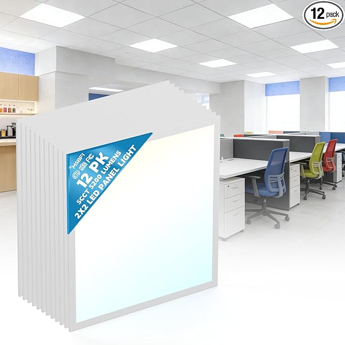 Msbfi 2x2 LED Flat Panel Light - 12 Pack Drop Office Ceiling Light 30-35-40W Adjustable, 130LM/W 3500K/4000K/5000K Selectable, 0-10V Dimmable, 100-277V for Office Ceiling Lighting Fixture ETL/DLC