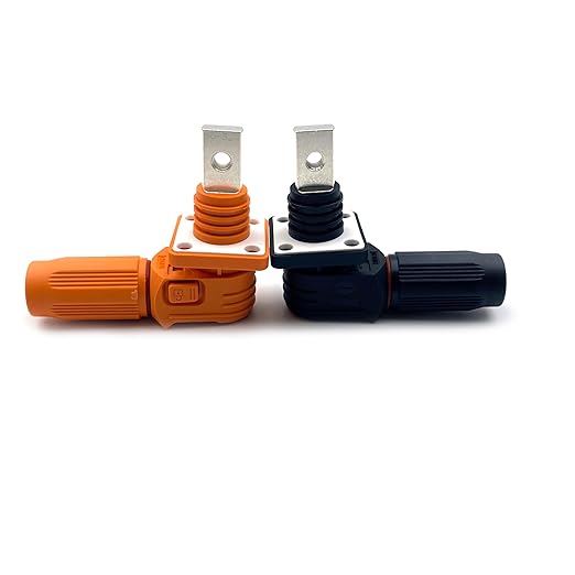 100A Battery Energy Storage Connector, 16mm² High Current Connectors IP67 Waterproof Copper Brand Thread Wiring Power Adapter Quick Plug Terminal Right Angle Plug and Socket (1000V Black+Orange)