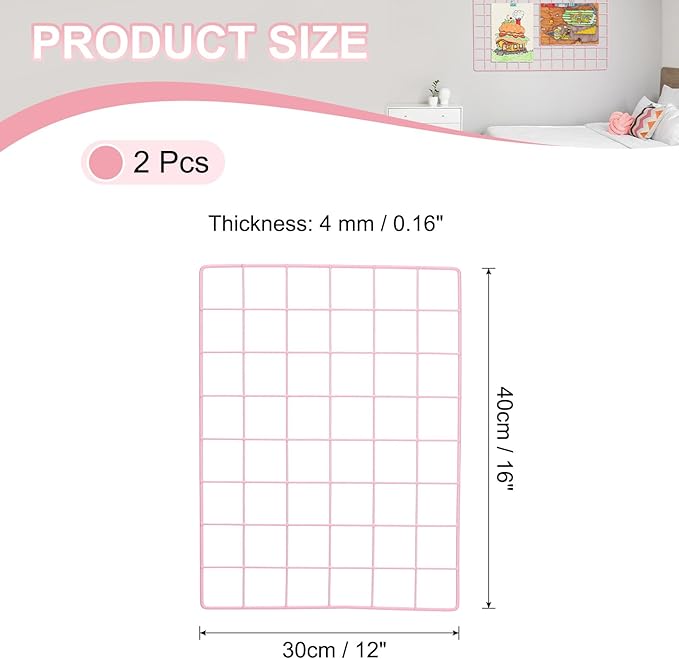 PATIKIL 12"x16" Wire Grid Panel, 2 Pack Board Photo Pictures Memo Display Grid Panels Hanging Organizer Wall Decorative Panel for Home Office Wedding, Pink