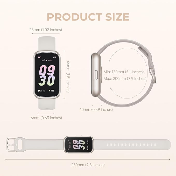 TIFOZEN Health Fitness Tracker Smart Watch with 24/7 Heart Rate, Blood Oxygen, Sleep Tracker, Pedometer, 3 Colorful Bands & 3ATM Waterproof Activity Tracker with Step Calorie Counter, Starlight