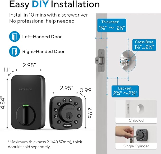 ULTRALOQ U-Bolt WiFi Smart Lock with Door Sensor, Built in Wi-Fi Keypad Deadbolt, Smart Door Lock for Front Door, Remote Control, Auto-Lock, Auto Unlock, Works with Alexa, Google, ANSI Grade 1