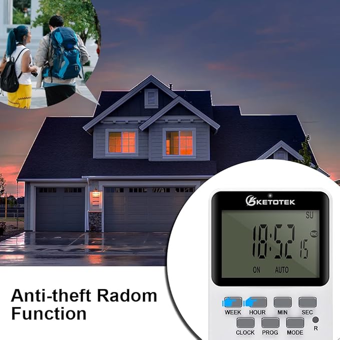 Digital Plug-in Timer Outlet Socket 20 on/Off Programmable Timer Switch 24 Hours 7 Days Programs and Countdown Energy Saving Timing Plug Socket (15A 1725W 115VAC)