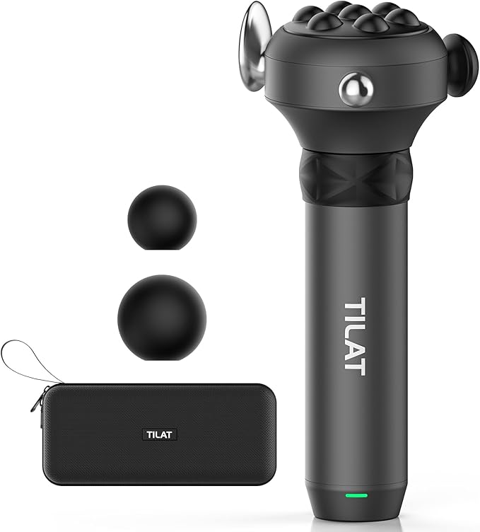TILAT M1 Max Deep Tissue Vibration Therapy Massage Gun – 6500 RPM Handheld Muscle Massager with Thumb Head for Trigger Point & Full Body Pain Relief, Handheld Chiropractic Massager for Back, Neck