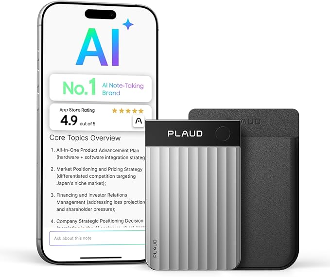 Plaud Note Pro AI Voice Recorder, Transcribe & Summarize with AI, App Control, Note Taker for Meetings & Calls, Supports 112 Languages, Ultra-Slim w/InstantView Display, Case Included, Silver