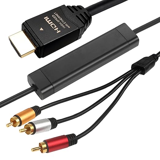 YOTETION HDMI to RCA 3FT Cable with IC, HDMI Male to 3-RCA BK AV Cable Video Audio Component Converter Adapter 1080P Cable for TV HDTV DVD