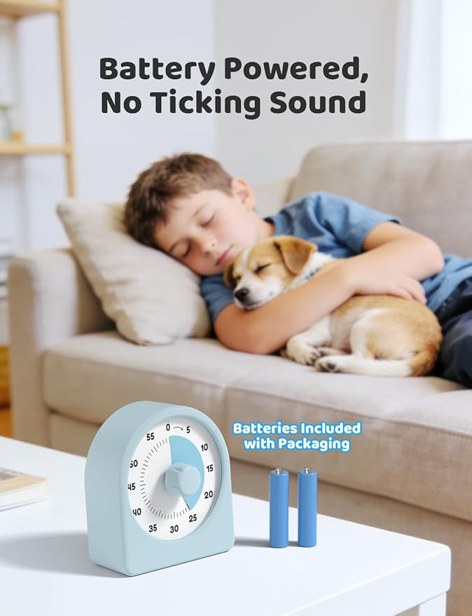 LIORQUE Visual Timer for Kids with Pause Function,Timer for Kids and Adults, Protective Case, Silent Time Management Tool, 60-Minute Countdown for Classroom, Office, Meetings, Study, Kitchen(Blue)