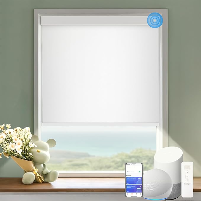 COOLWINDS Motorized Blinds with Remote Cordless Automatic Motorized Shades Custom Blinds for Windows Smart Curtains Compatible with Alexa Google Home(Blackout Ivory White,W31 x H72in)