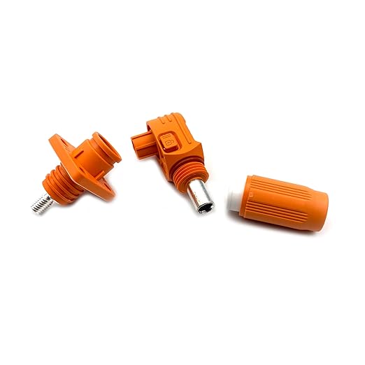 120A Battery Energy Storage Connector, 25mm² High Current Connectors IP67 Waterproof Stud Wiring Power Adapter Quick Plug Terminal Right Angle Plug and Socket （1000V Orange)