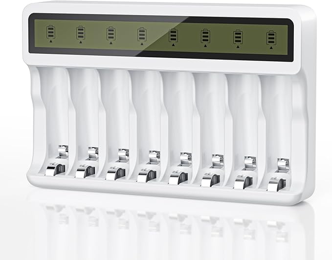 Rechargeable Battery Charger, 8 Bay AA AAA Smart Charger with LCD Display, Independent Slots for Ni-MH Ni-CD Batteries